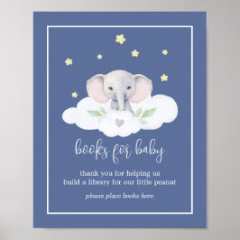 Blue Elephant Baby Shower Sign Bokar för Baby Poster