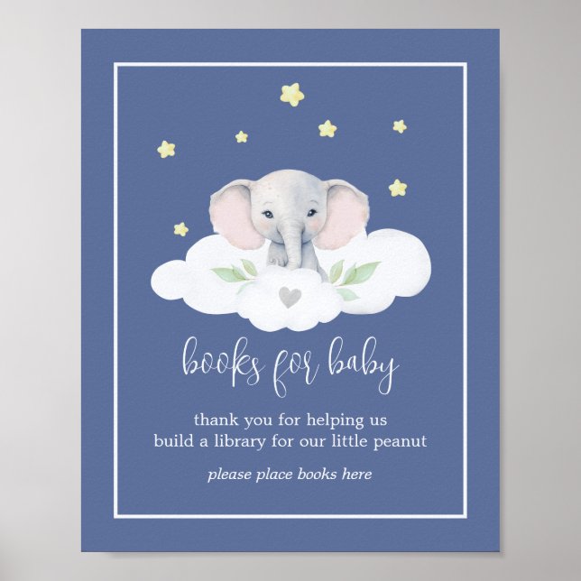 Blue Elephant Baby Shower Sign Bokar för Baby Poster (Framsidan)