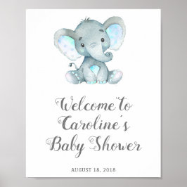 Blue Elephant Baby Shower Sign, Safari Baby Shower Poster