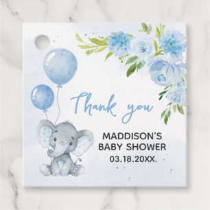 Blue Elephant Baby Shower Square Gåvor Etiketter