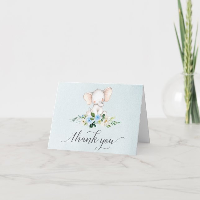 Blue Elephant Baby Shower Tack du Cards (Framsida)