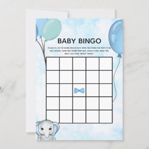 Blue Elephant Ballodels Baby Shower Baby Bingo Car Inbjudningar