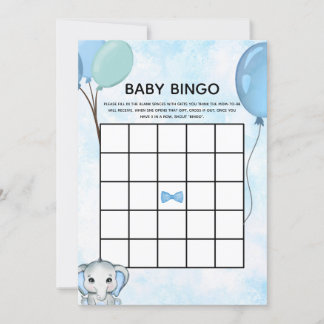 Blue Elephant Ballodels Baby Shower Baby Bingo Car Inbjudningar