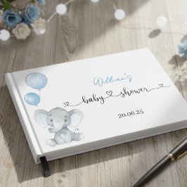 Blue Elephant Balloons Foil Baby Shower Guest Book Gästböcker