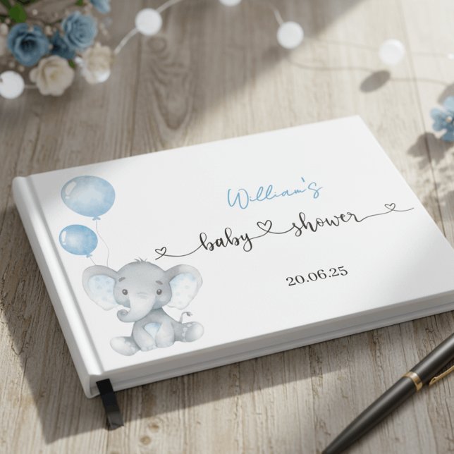 Blue Elephant Balloons Foil Baby Shower Guest Book Gästböcker (Skapare uppladdad)