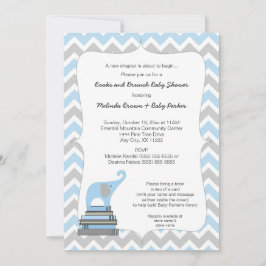 Blue Elephant Bok Baby Shower, bokar och brunch Inbjudningar