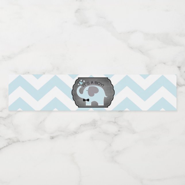 Blue Elephant Bow-tie Chevron Baby Shower Vattenflaska Etikett (Singel etikett)