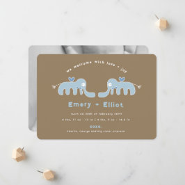 Blue Elephant Bow Tie Pojke Birth Notice Meddelande