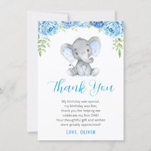 Blue Elephant Boy 1st First Birthday Little Peanut Tack Kort
