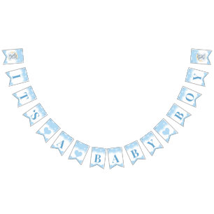 Blue Elephant Boy Baby Shower Det är en pojke Vimplar