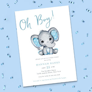 Blue Elephant Boy Baby Shower Inbjudningar