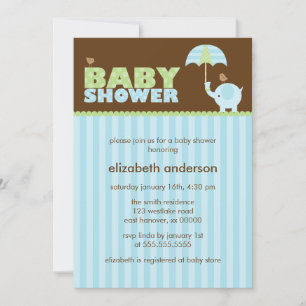 Blue Elephant Boy Baby Shower Inbjudningar