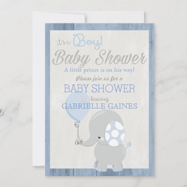 Blue Elephant Boy Baby Shower Land-inbjudan Inbjudningar (Framsida)