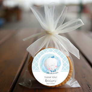 Blue Elephant Boy Baby Shower Runt Klistermärke