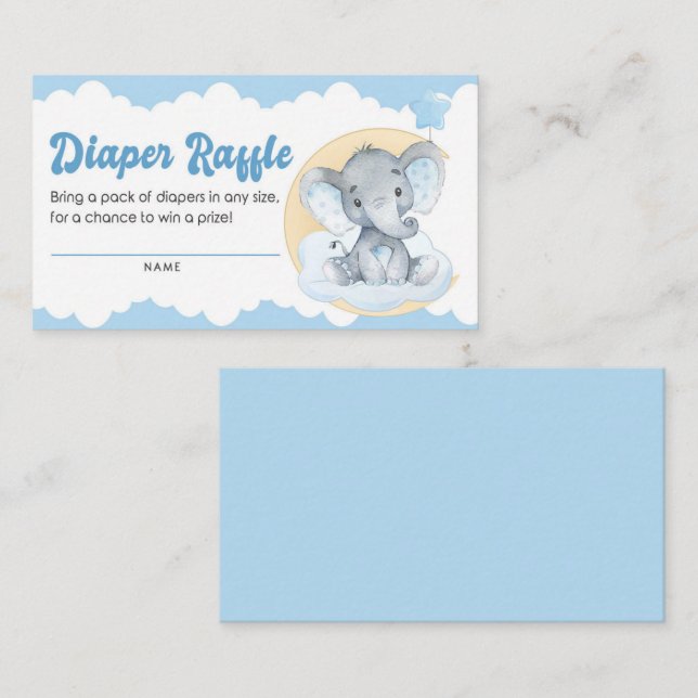 Blue Elephant Boy Shower Diaper Raffle Biljett Tilläggskort (Fram/baksida)
