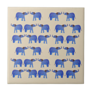 Blue Elephant Ceramic Photo Tile Kakelplatta