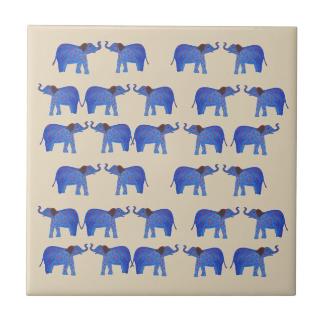 Blue Elephant Ceramic Photo Tile Kakelplatta (Framsidan)