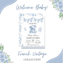 Blue Elephant Chinoiserie-Baby Shower-inbjudan