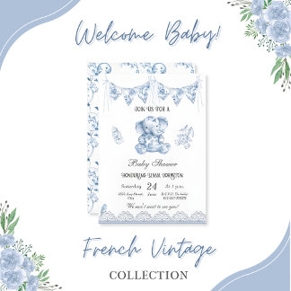 Blue Elephant Chinoiserie-Baby Shower-inbjudan Inbjudningar