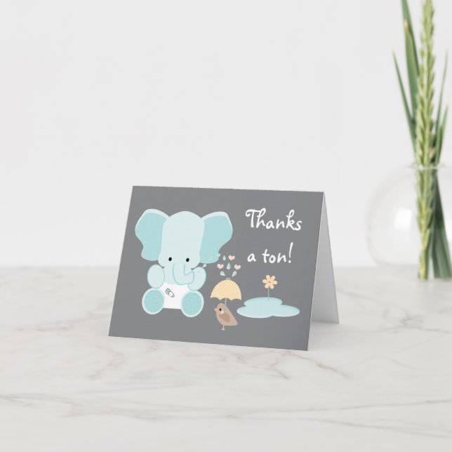 Blue Elephant Diaper Baby Shower Tack Kort (Framsida)