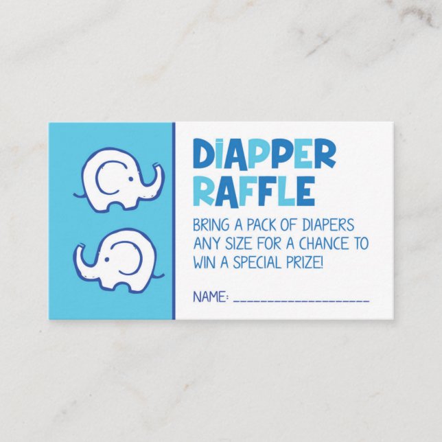 Blue Elephant Diaper Raffle Biljett Tilläggskort (Framsida)