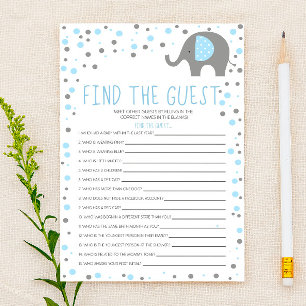 Blue Elephant Find Guest Baby Shower Game Brevpapper