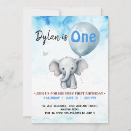 Blue Elephant, första födelsedagsfesten Inbjudningar