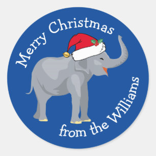 Blue Elephant Funny Anpassningsbar julklapp Runt Klistermärke