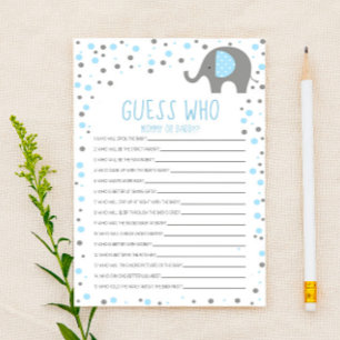 Blue Elephant gissar vem babyvisaren spelar Brevpapper