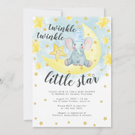 Blue Elephant Guld Twinkle Little Star Baby Shower Inbjudningar