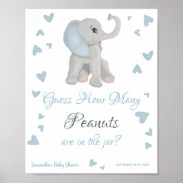 Blue Elephant Hur många peanuts Baby Shower-skylta Poster