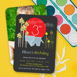 Blue Elephant in the Forest Boy Födelsedagsfest Inbjudningar