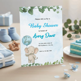 Blue Elephant It’s a Boy Baby Shower Invitation Inbjudningar
