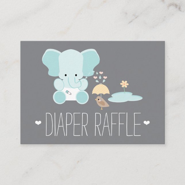 Blue Elephant Little Bird Diaper Raffle Biljett Tilläggskort (Framsida)