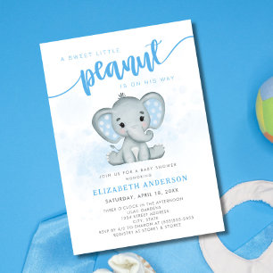 Blue Elephant Little Peanut Boy Shower Inbjudningar