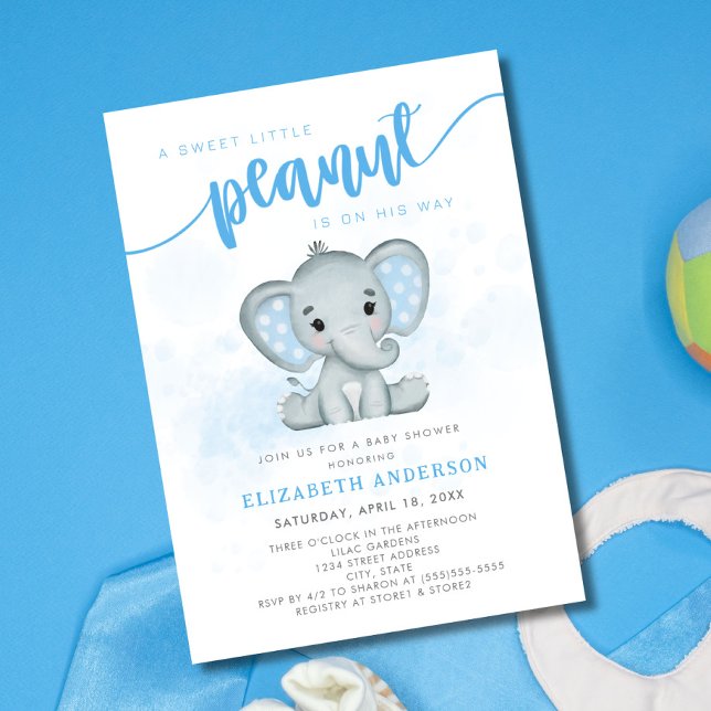Blue Elephant Little Peanut Boy Shower Inbjudningar (Skapare uppladdad)