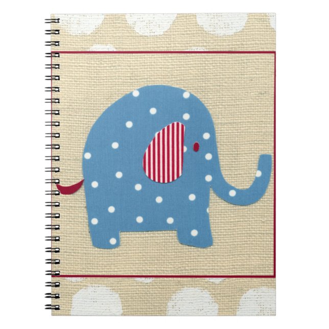 Blue Elephant med White Polka dots Anteckningsbok Med Spiral (Framsidan)