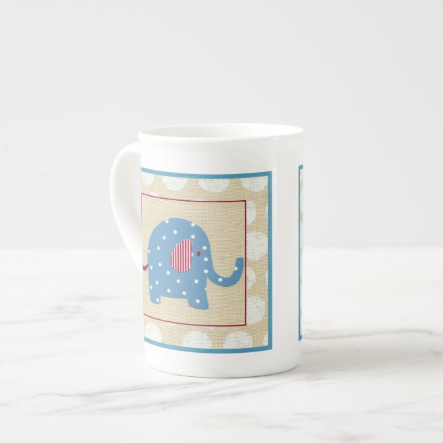 Blue Elephant med White Polka dots Benporslin Mugg (Framsida vänster)