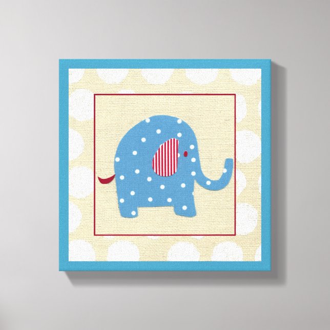 Blue Elephant med White Polka dots Canvastryck (Framsida)
