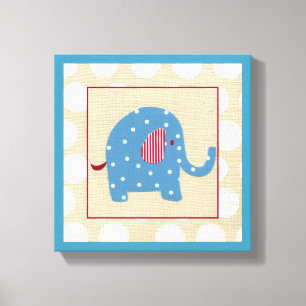 Blue Elephant med White Polka dots Canvastryck