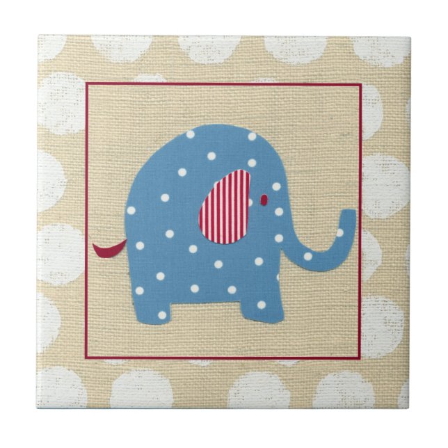 Blue Elephant med White Polka dots Kakelplatta (Framsidan)