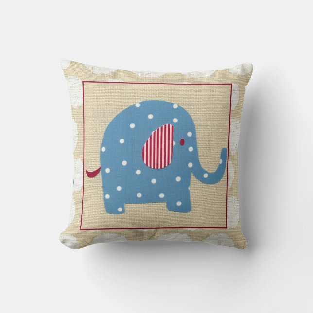 Blue Elephant med White Polka dots Kudde (Framsida)