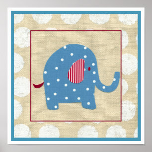 Blue Elephant med White Polka dots Poster