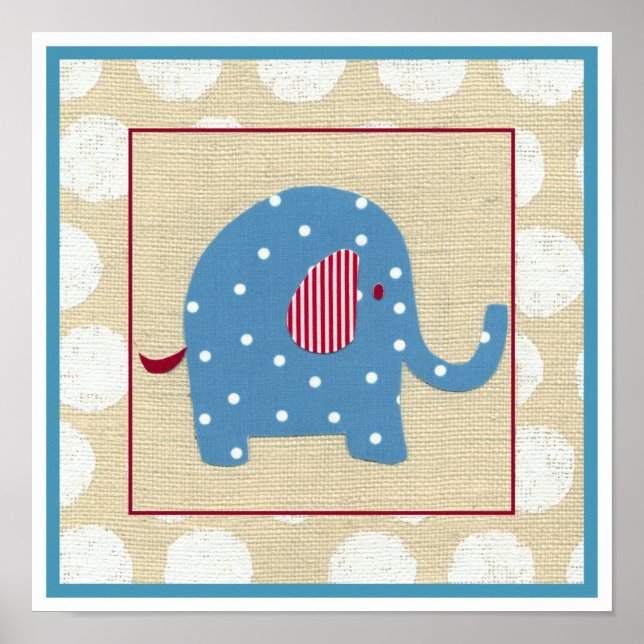 Blue Elephant med White Polka dots Poster (Framsidan)