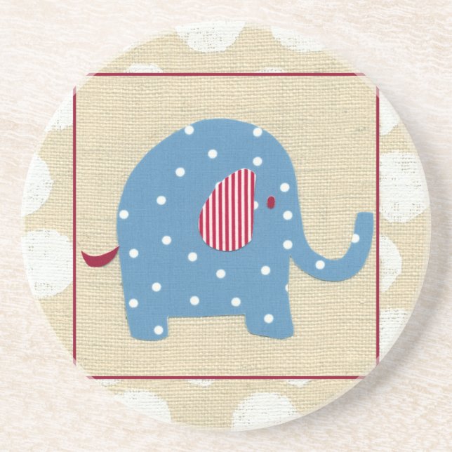 Blue Elephant med White Polka dots Underlägg Sandsten (Framsidan)