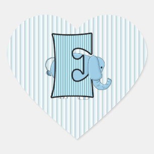 Blue Elephant Monogrammed Brev E Hjärtformat Klistermärke