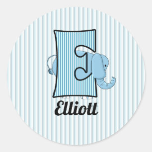 Blue Elephant Monogrammed Brev E Kids Runt Klistermärke