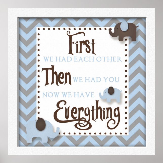 Blue Elephant Nursery Ord Wall Art Poster (Framsidan)