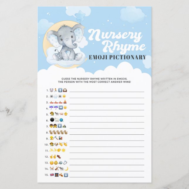 Blue Elephant Nursery Rhyme Emoji Pictionary Game (Framsida)