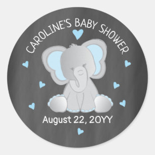 Blue Elephant på Chalkboard Baby Shower Sticker Runt Klistermärke